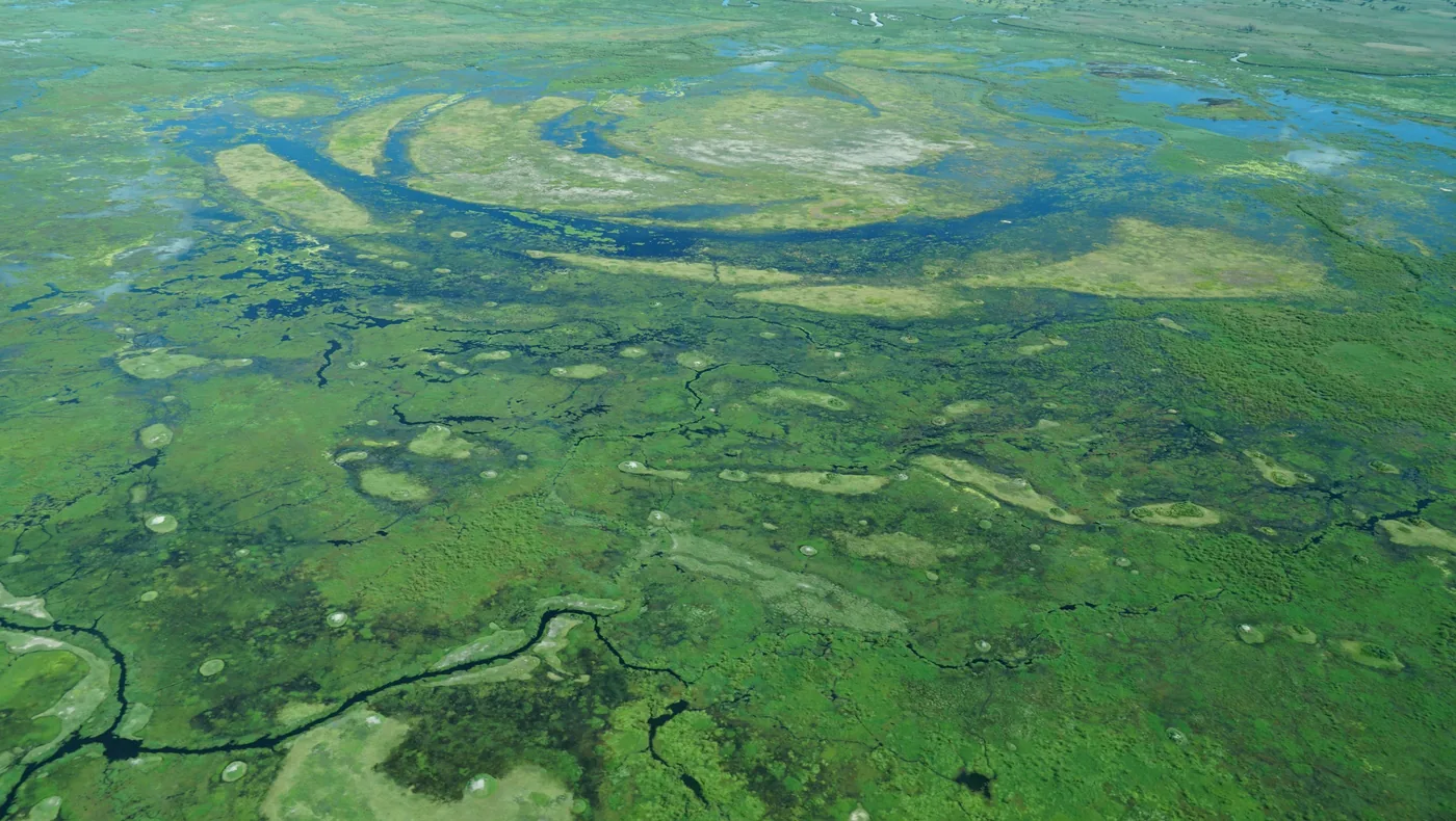 Aerial view of the waterways of the Okavango Delta, northern Botswana