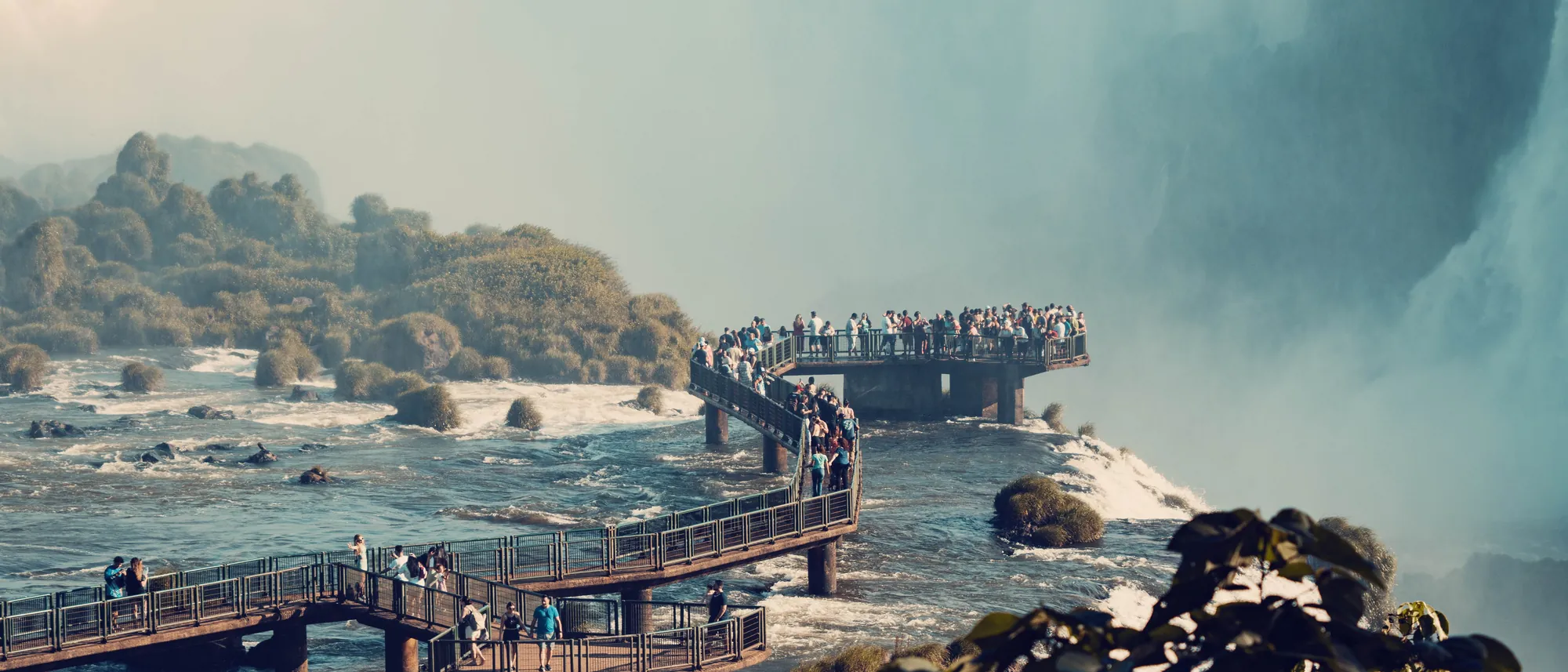 Walkways at the Iguazu falls on the Argentina and Brazil border