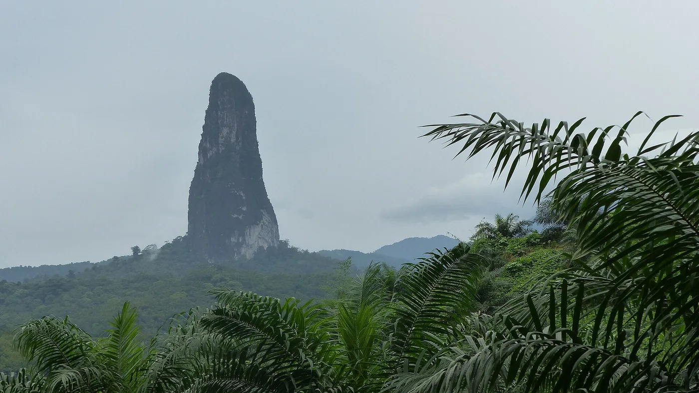 Pico Cão Grande rising above the forest on São Tomé