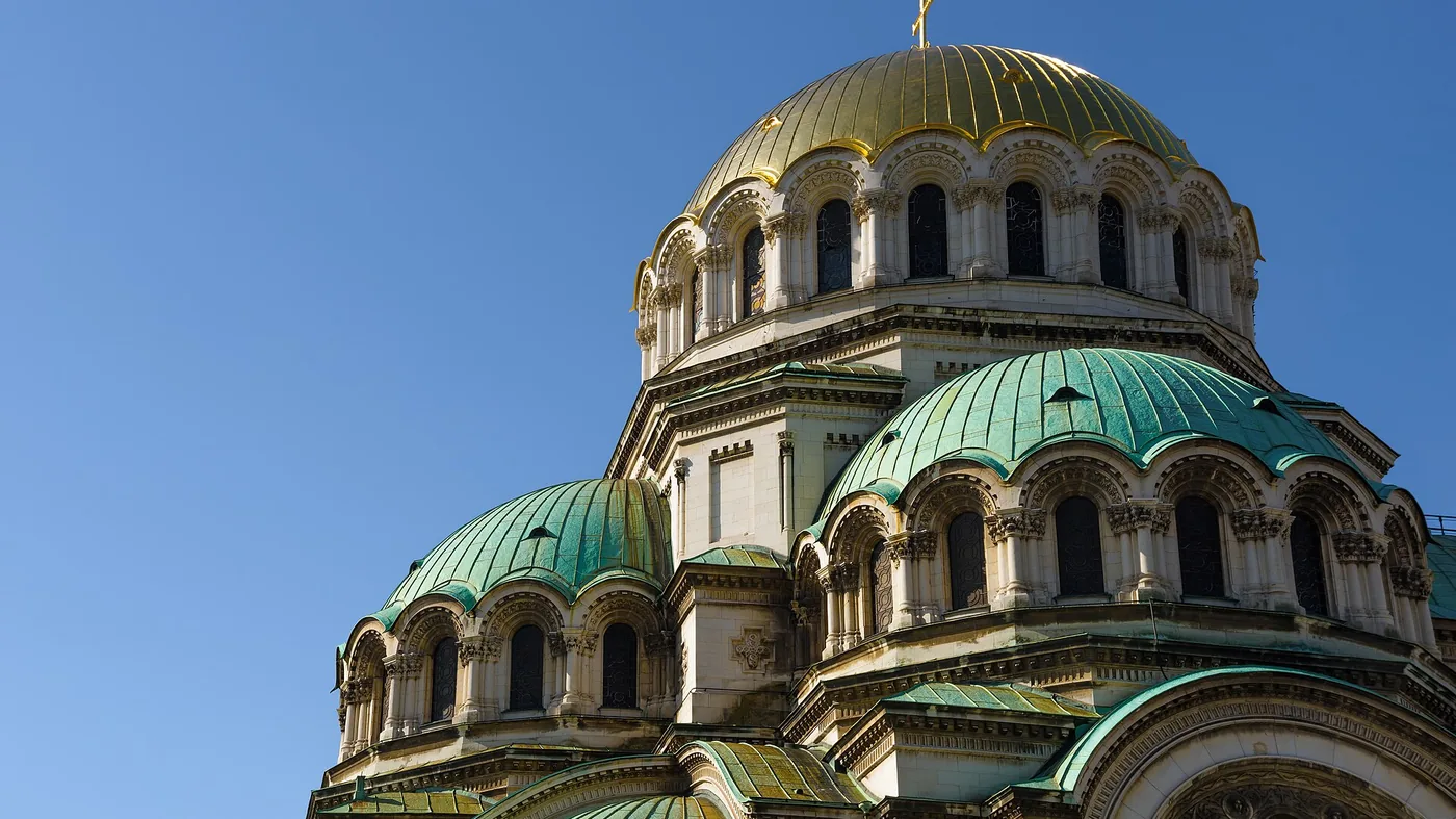The domes of Alexander Nevsky Cathedral in Sofia, Bulgaria