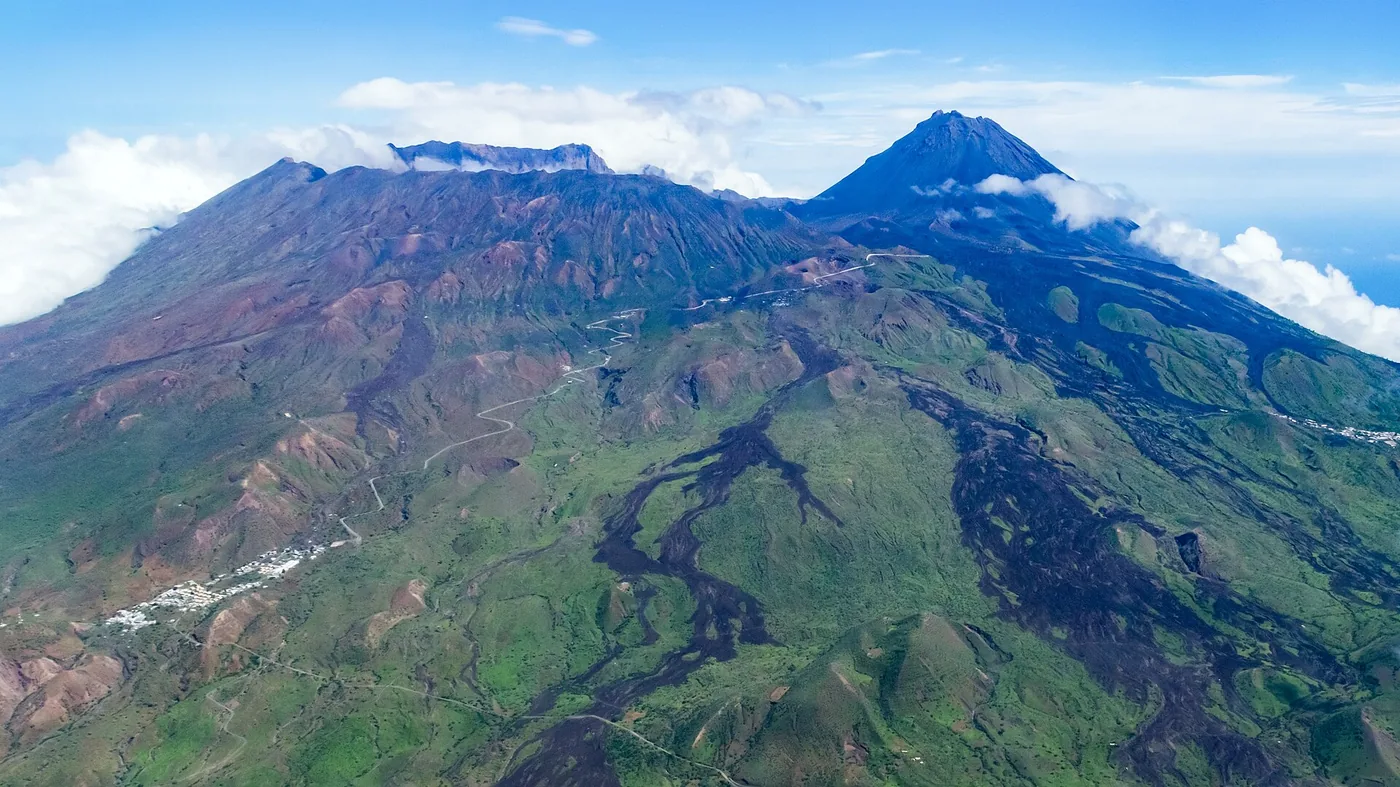 The volcanic island of Fogo, Cabo Verde, seen from above