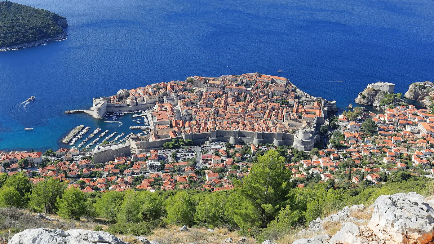 The old town of Dubrovnik, Croatia, seen from Mount Srđ