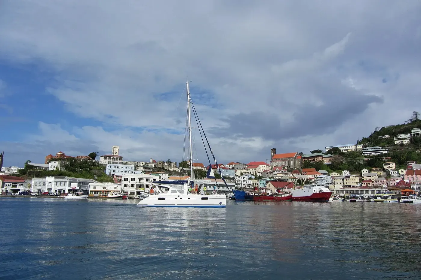 Boats moored in the Carenage harbour of St George's, Grenada