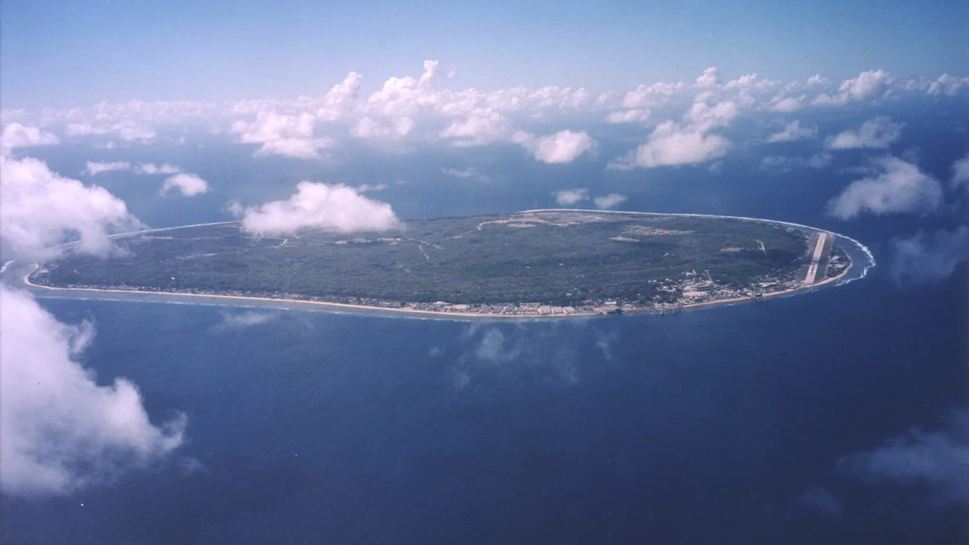 Nauru from the air, a single coral island in the central Pacific