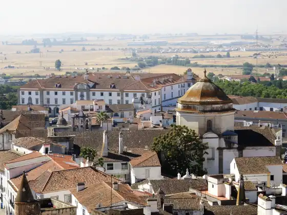 Whitewashed houses and terracotta rooftops in Évora