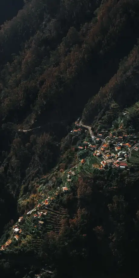 A terraced village clinging to a mountainside in Madeira