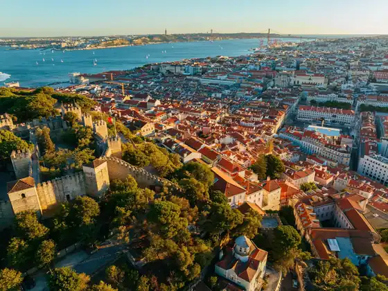 The Pombaline grid of Lisbon and the Tagus from above