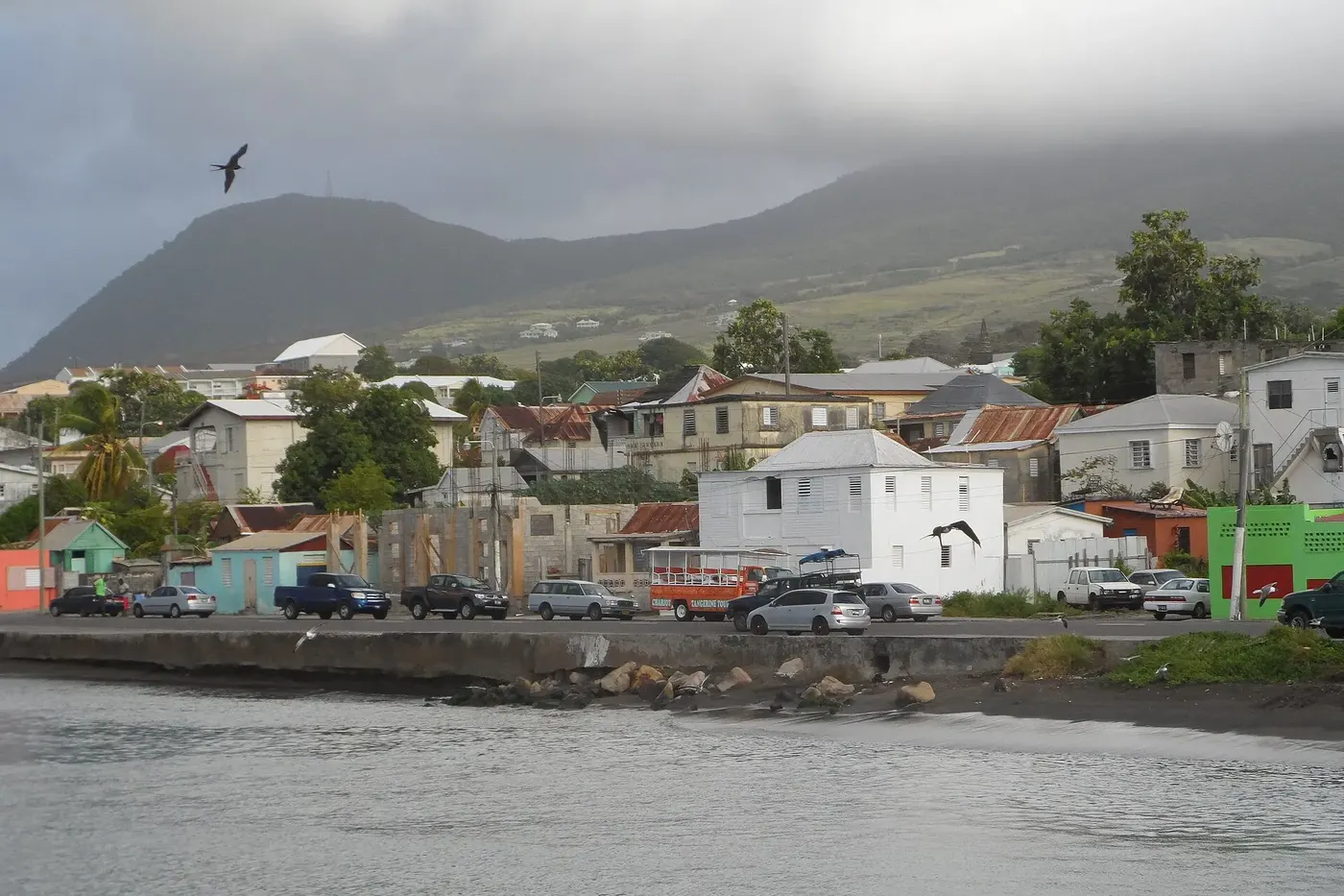 Basseterre, the capital of St Kitts and Nevis, seen from the sea