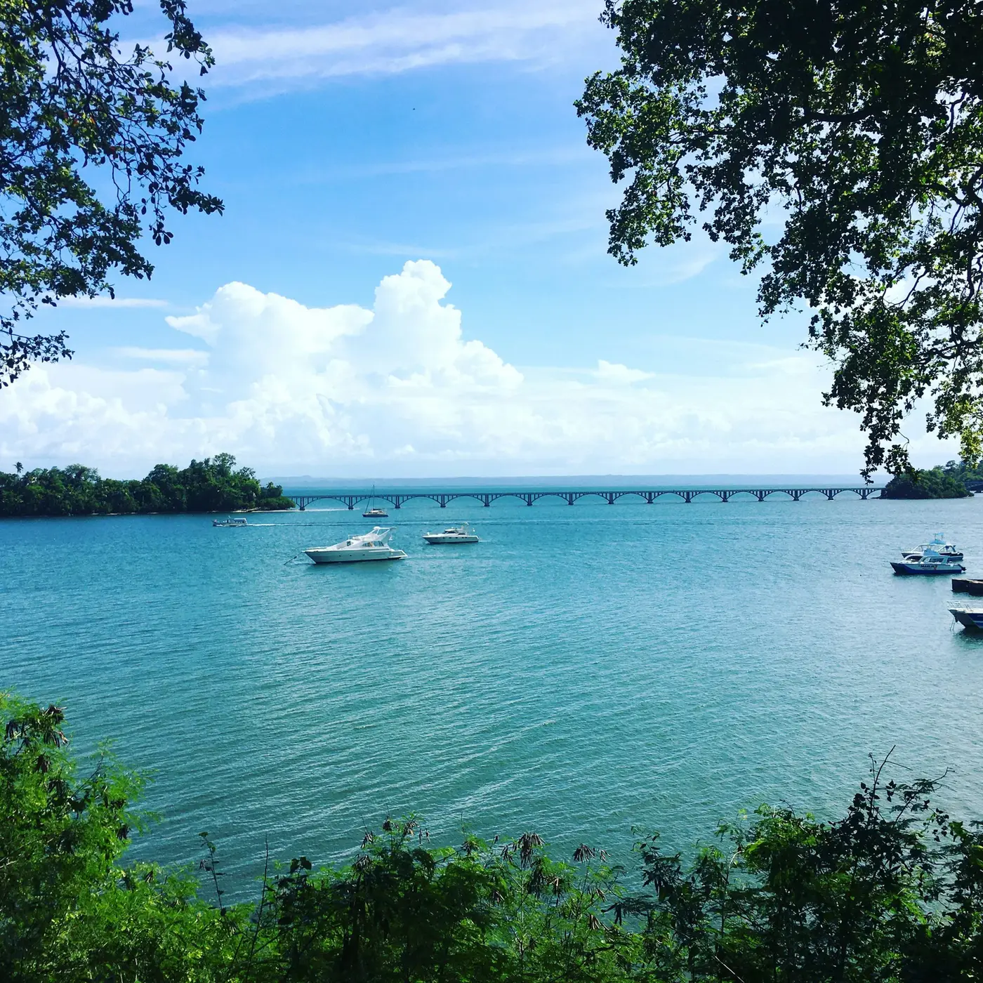 Samaná bay in the Dominican Republic, with the bridge to Cayo Levantado in the distance