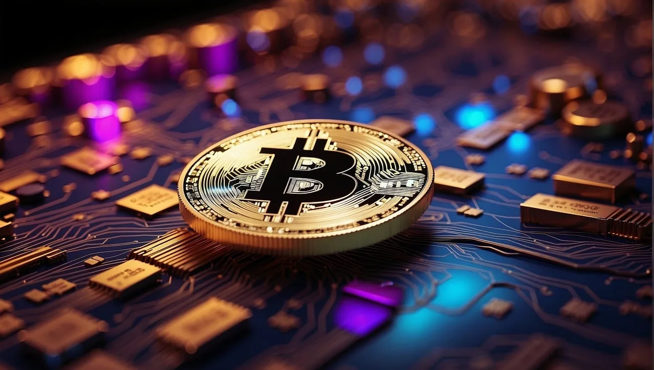 A physical bitcoin token on a dark surface