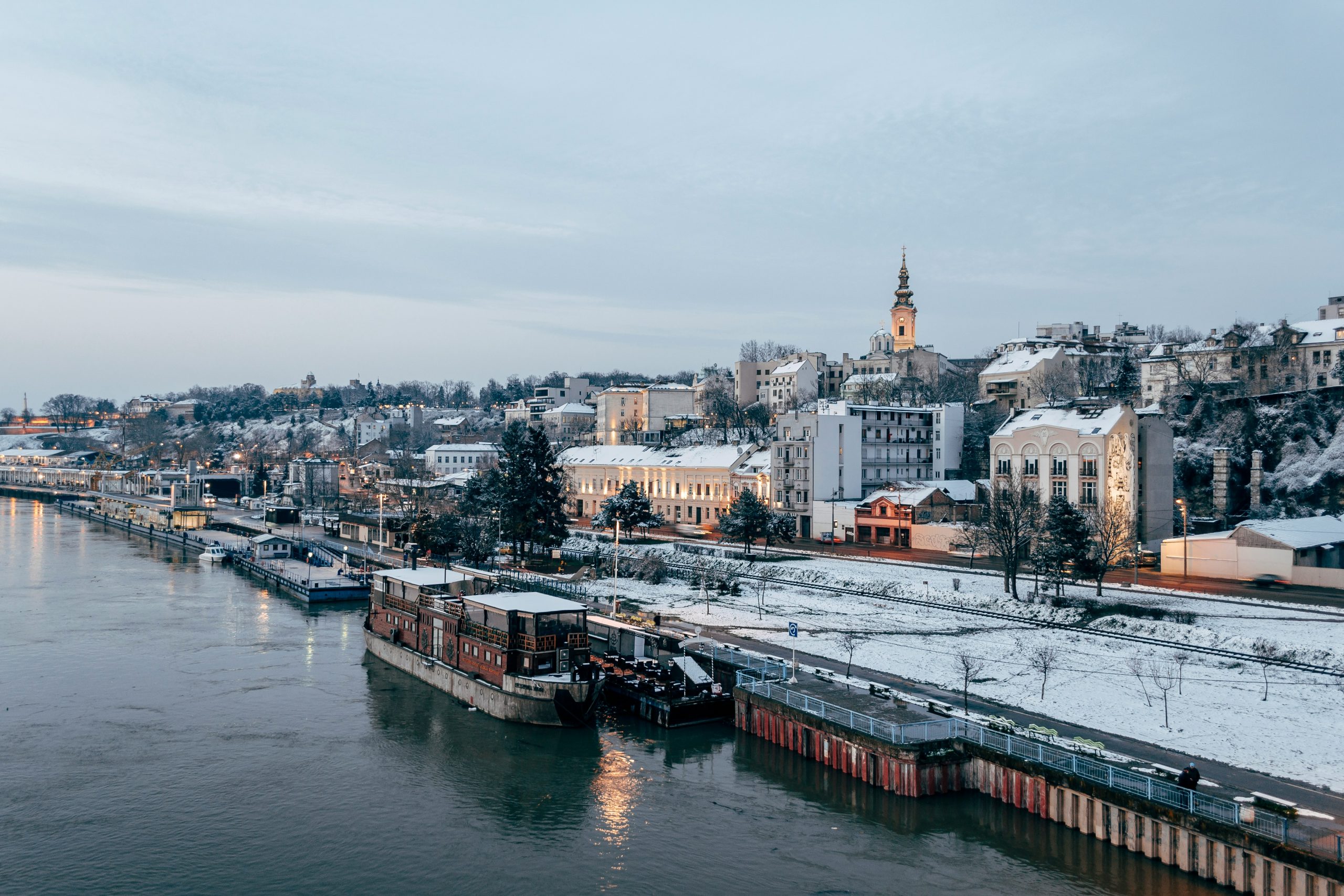 Belgrade on the Sava, seen from the riverside